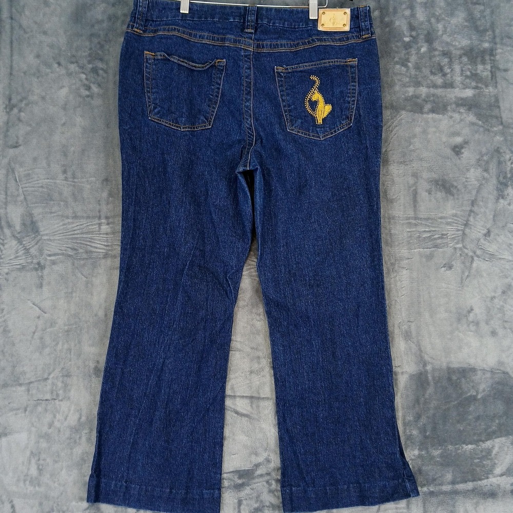 Baby Phat Jeans Womens 18 Blue Denim Stretch Embroidered Rhinestone Cat Logo - Picture 3 of 12